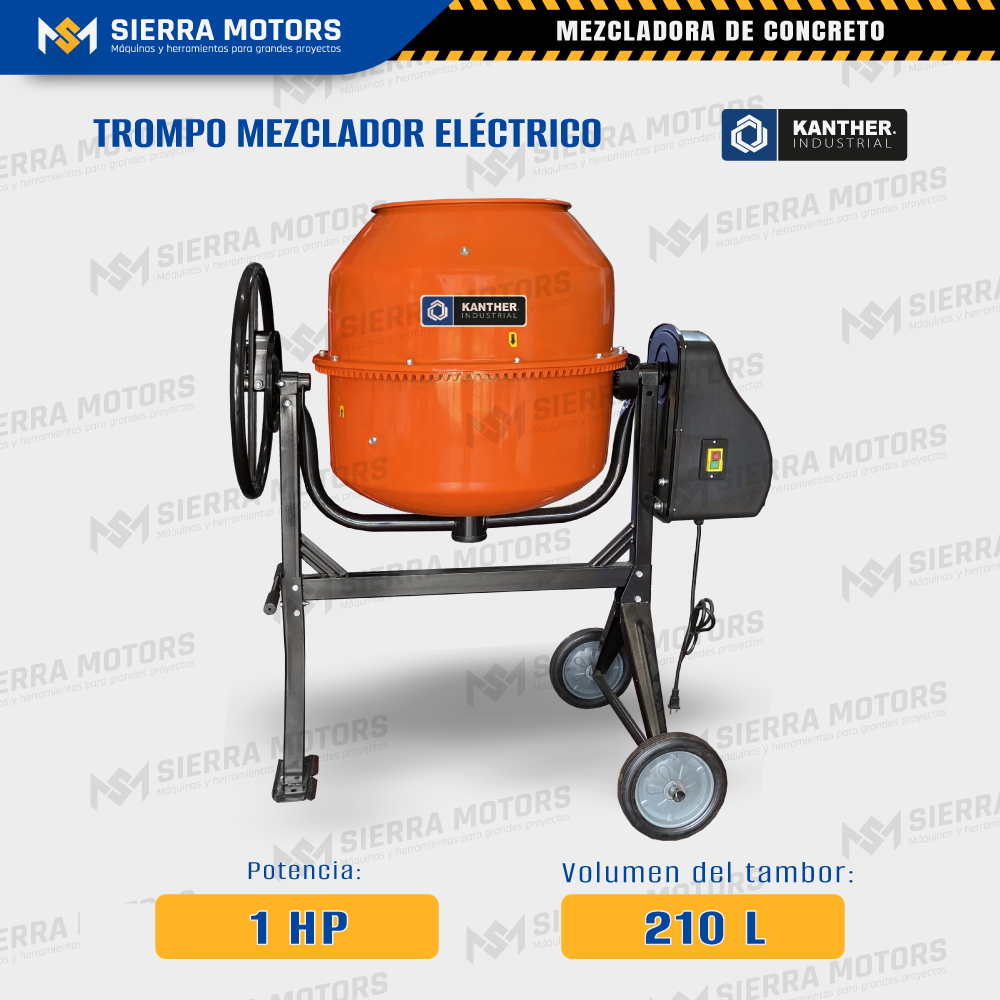 MEZCLADORA DE CONCRETO TIPO TROMPO KANTHER MX210 MOTOR ELÉCTRICO 1 HP