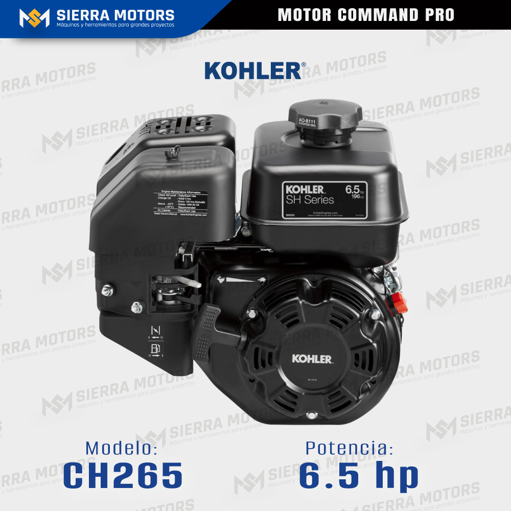 MOTOR KOHLER SH265 COMMAND PRO 6.5 HP GASOLINERO