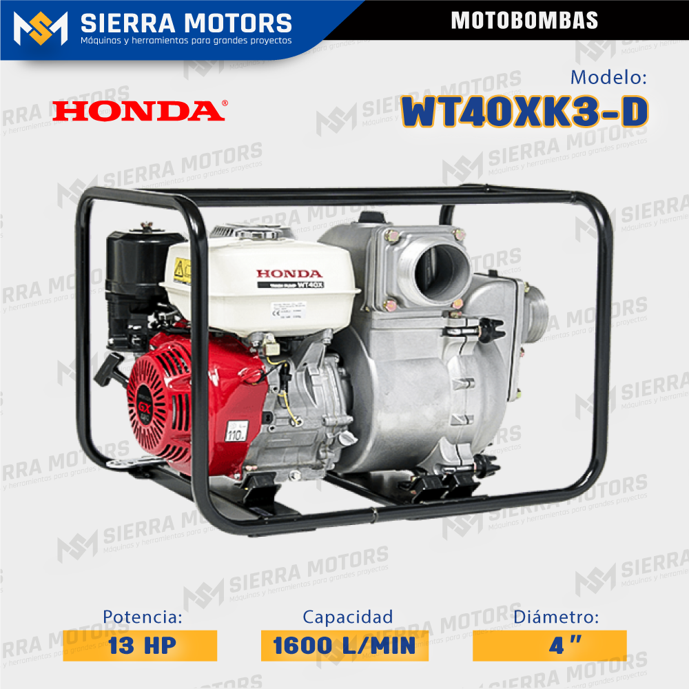 Motobomba Honda WT40XK3-D 13 HP 4″ Gasolina