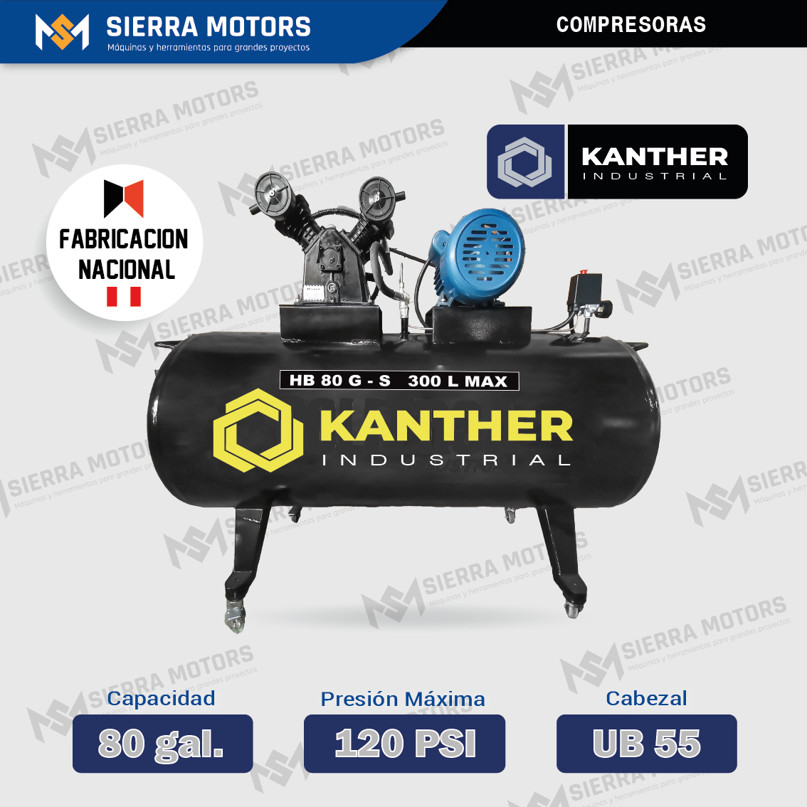 COMPRESORA INDUSTRIAL 80 GAL. CABEZAL UB 55 | HORIZONTAL