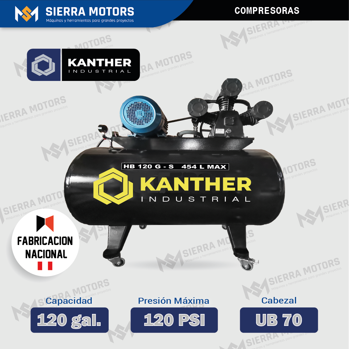 COMPRESORA INDUSTRIAL 120 GAL. CABEZAL UB 75 | HORIZONTAL