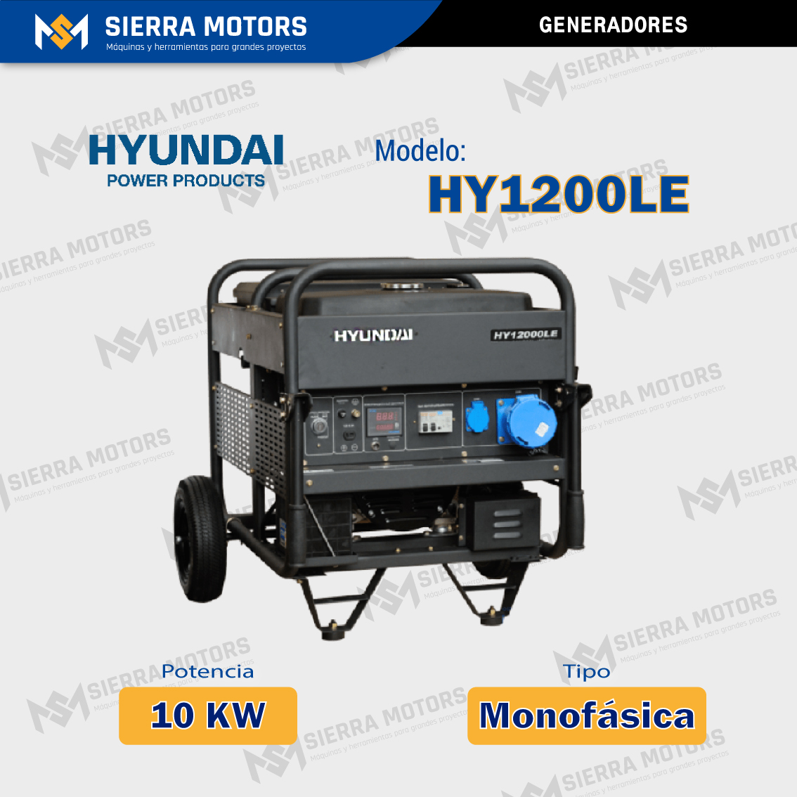 GENERADOR MONOFASICO HYUNDAI HY1200LE