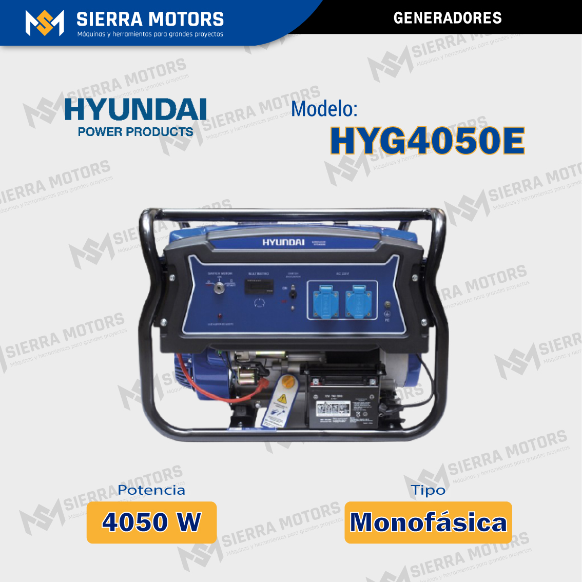 GENERADOR MONOFASICO HYUNDAI HYG4050E