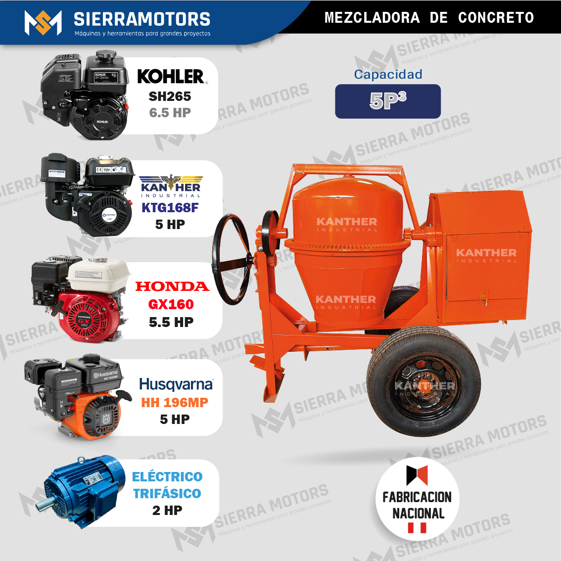 MEZCLADORA DE CONCRETO TIPO TROMPO 5P3 YUGO CUADRADO